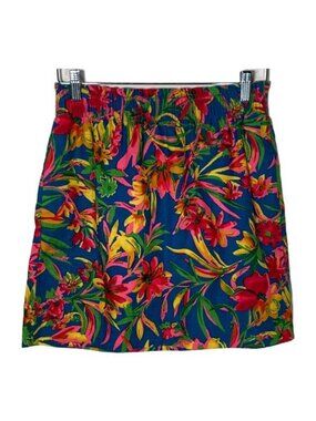 J Crew Women’s Linen Blend Skirt Size 2 Mini Blue Floral Tropical Boho Summer